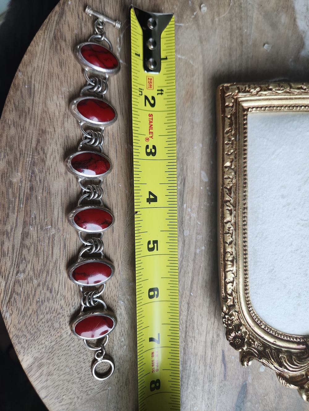 Vintage Red Jasper Sterling .925 Stamped Taxco, Mexico Link Bracelet - Women - Picture 9 of 10